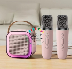 Loa Karaoke Bluetooth Mini K12 Có Đèn Led Kèm 2 Mic Không Dây 