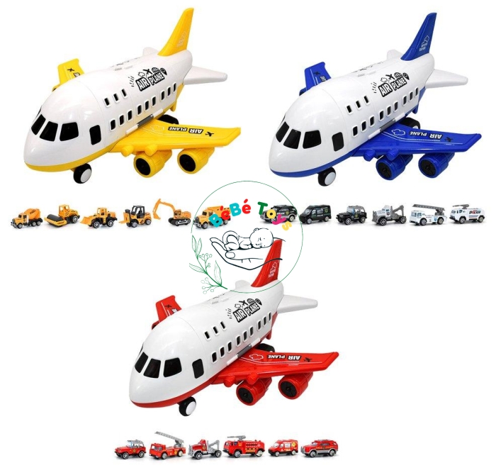 Đồ chơi máy bay cỡ lớn kèm 6 xe oto kim loại cho bé AIRCRAFT chạy đà  1909A