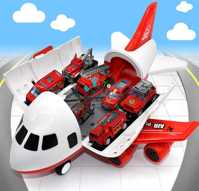 Đồ chơi máy bay cỡ lớn kèm 6 xe oto kim loại cho bé AIRCRAFT chạy đà  1909A