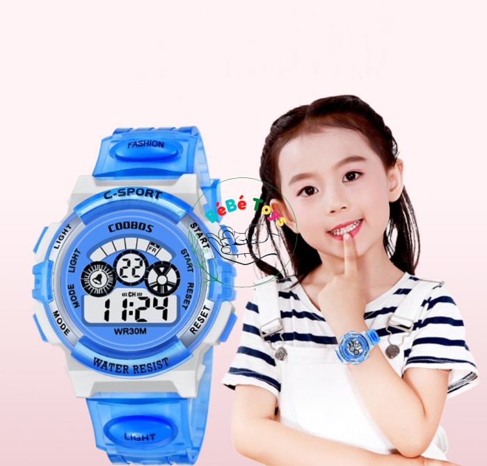 Đồng hồ trẻ em BÉ TRAI, BÉ GÁI COOBOS 0919 có đèn led 7 màu