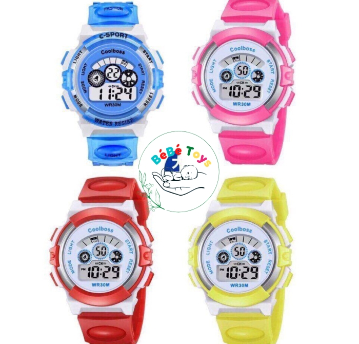 Đồng hồ trẻ em BÉ TRAI, BÉ GÁI COOBOS 0919 có đèn led 7 màu
