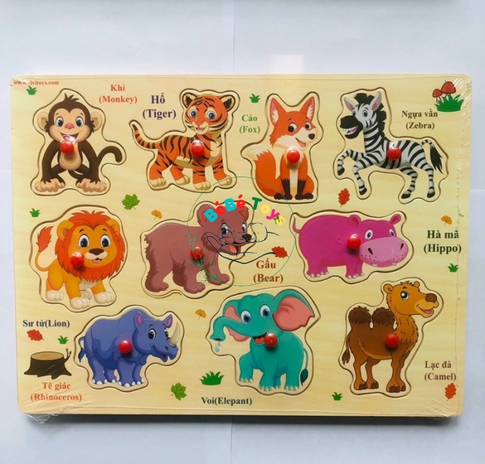Đồ chơi bảng ghép hình núm gỗ, Bảng gỗ có núm cho bé loại 1 to đẹp chắc chắn nhiều chủ đề KT: 22×30cm