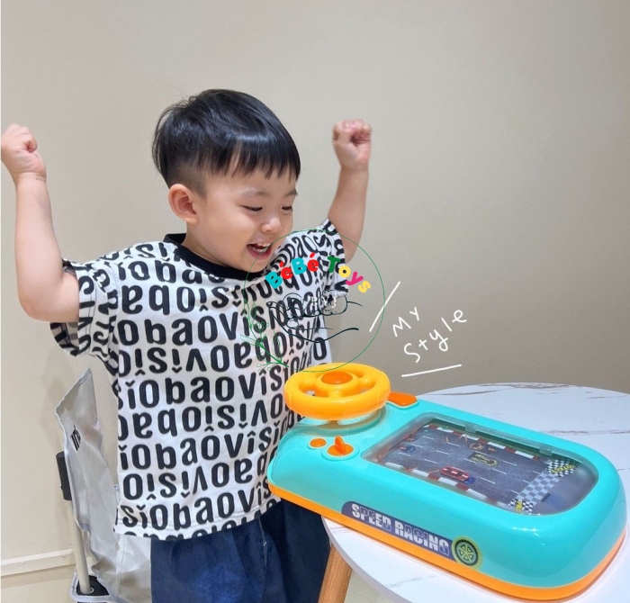 Đường Đua Phi Thuyền Có Màn Hình Chuyển Động, Vô Lăng Điều Khiển Cho Bé