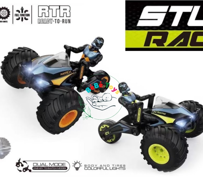 Rc Toy Stunt Ô Tô Xe Máy Biến Hình Xoay 360° Có Đèn Điều Khiển Từ Xa 2.4Ghz