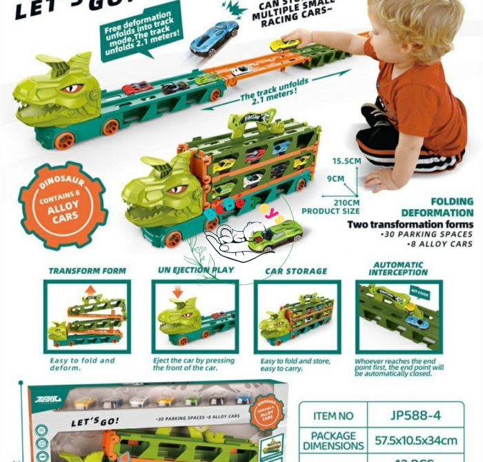 Ô tô đồ chơi khủng long 3 tầng kèm xe đua mini đường đua dài 1.65 - 2m gấp gọn